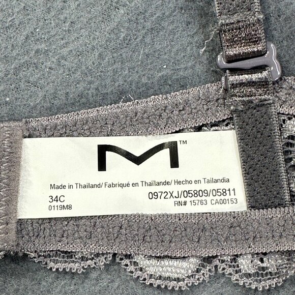 Maidenform Women's Size 34C Bra Pushup Lace Trim Underwire Gray New Without Tags - Picture 3 of 10
